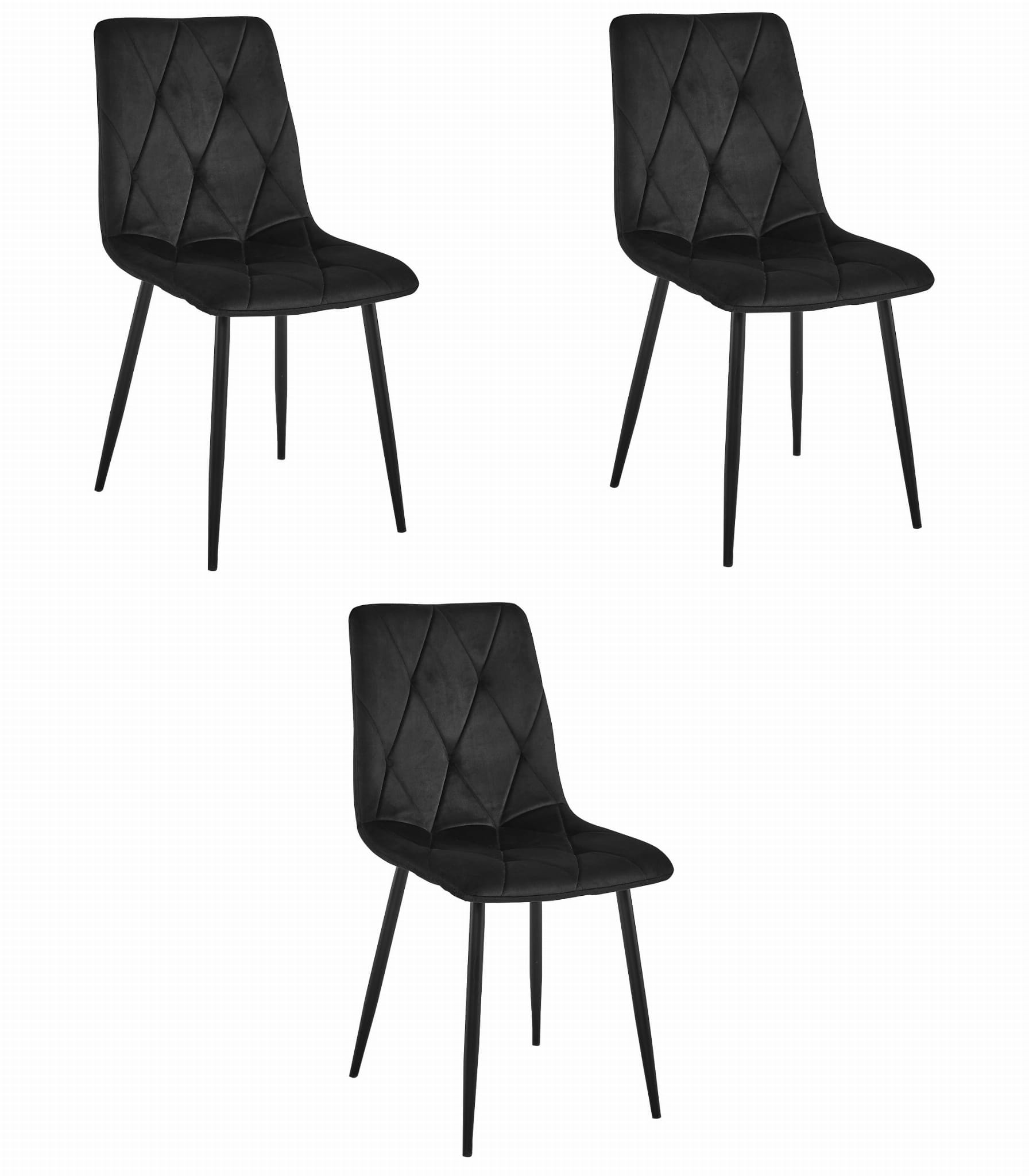 Valora set 3 sillas comedor tyra terciopelo negro metal