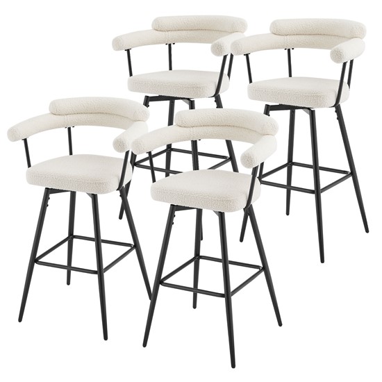 4x taburetes de bar giratorios 360°, tapizados de tejido teddy beige