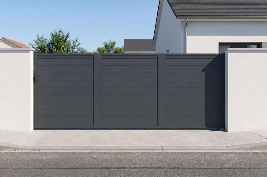 Puerta corredera eiger de 4,5 m y 160 cm de alto + puerta peatonal eiger de
