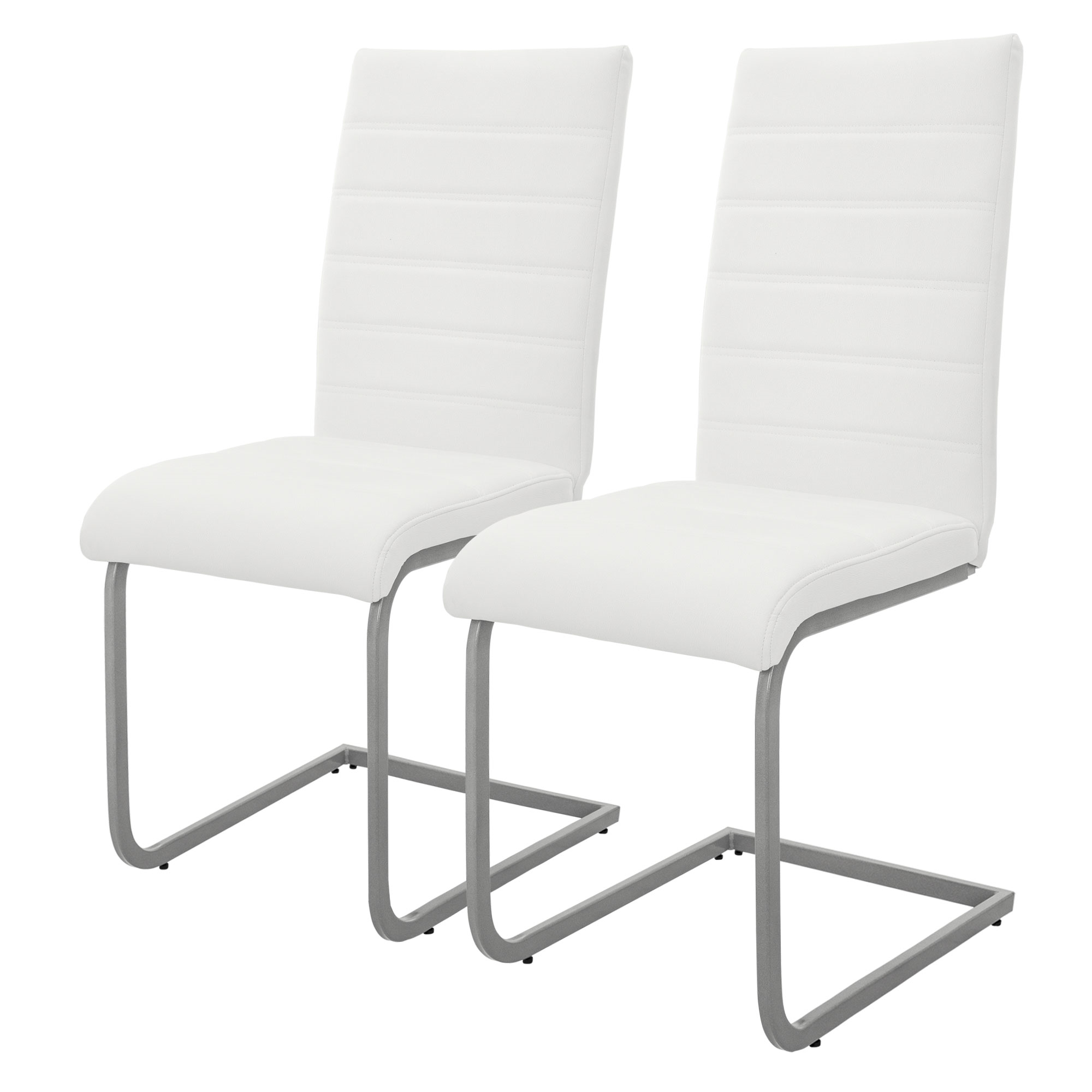 Set 2x silla de comedor tapizada de imitación de cuero blanco