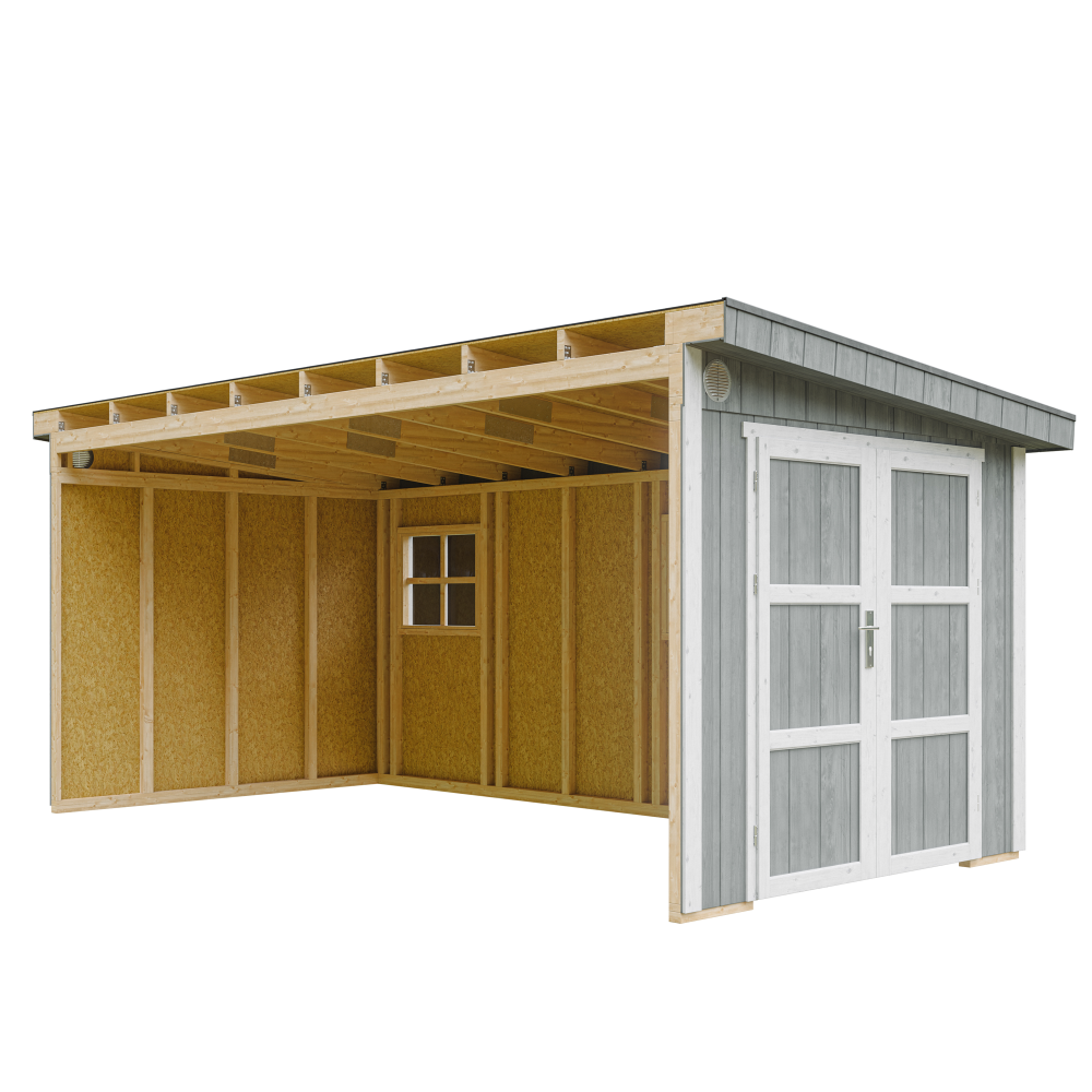 Caseta de jardín Timbela m940b-cavern steel, 11,47 m², premium, sin suelo