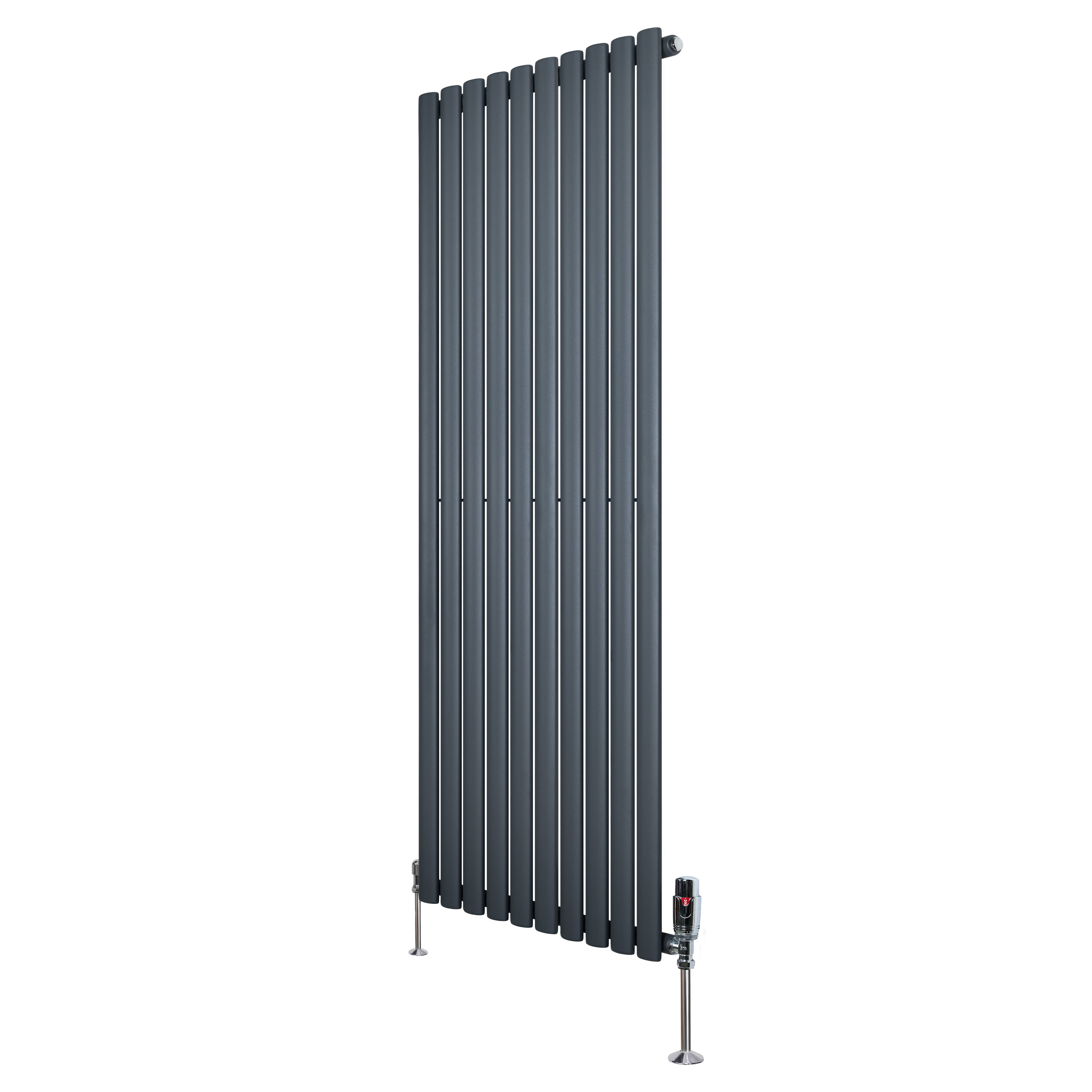 Radiador de columna simple ovalado y válvulas – 1600 mm x 600 mm – gris