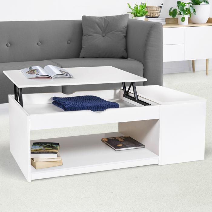 Mesa baja elevable rectangular - color blanco - 110x60x45 cm