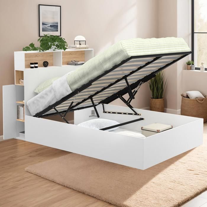 Cama arcón doble - blanco madera - 140 x 190 cm