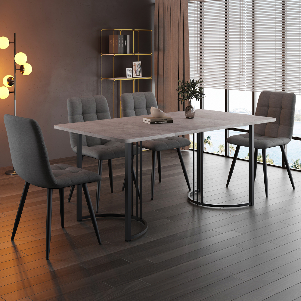 Conjunto de mesa y sillas mdf gris 5 piezas mesa 140x80cm 4 sillas