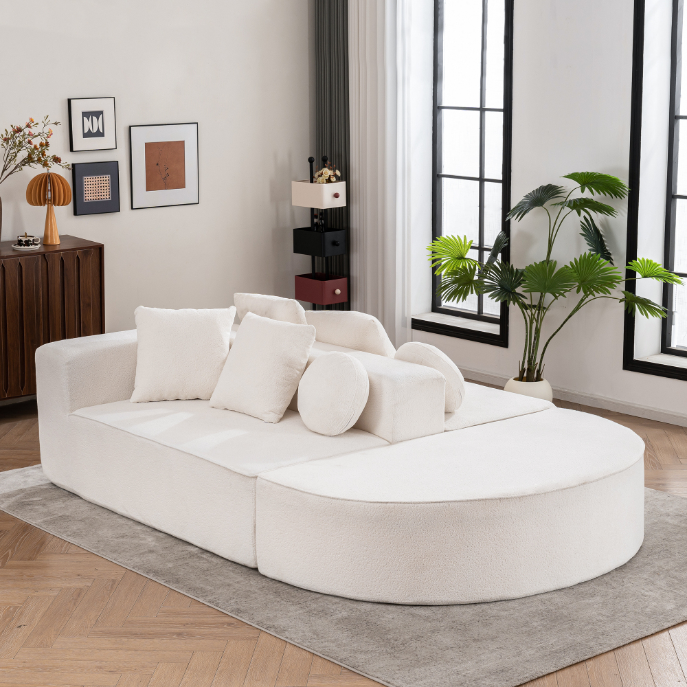 Sofá modular chenilla blanca convertible cama cojines sin montaje