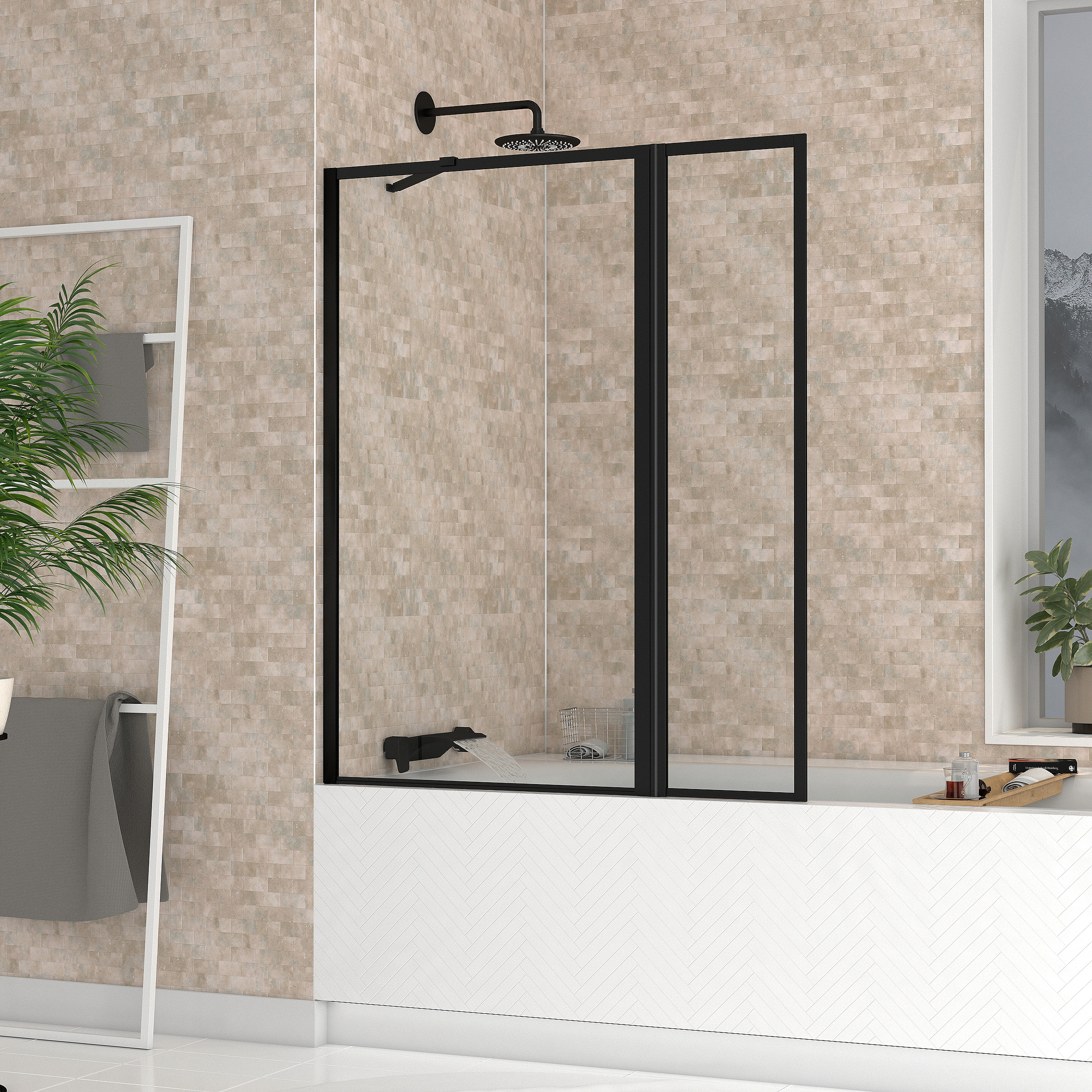 Mampara 2 hojas 70+30x130 cm - negro mate - dark contouring screen