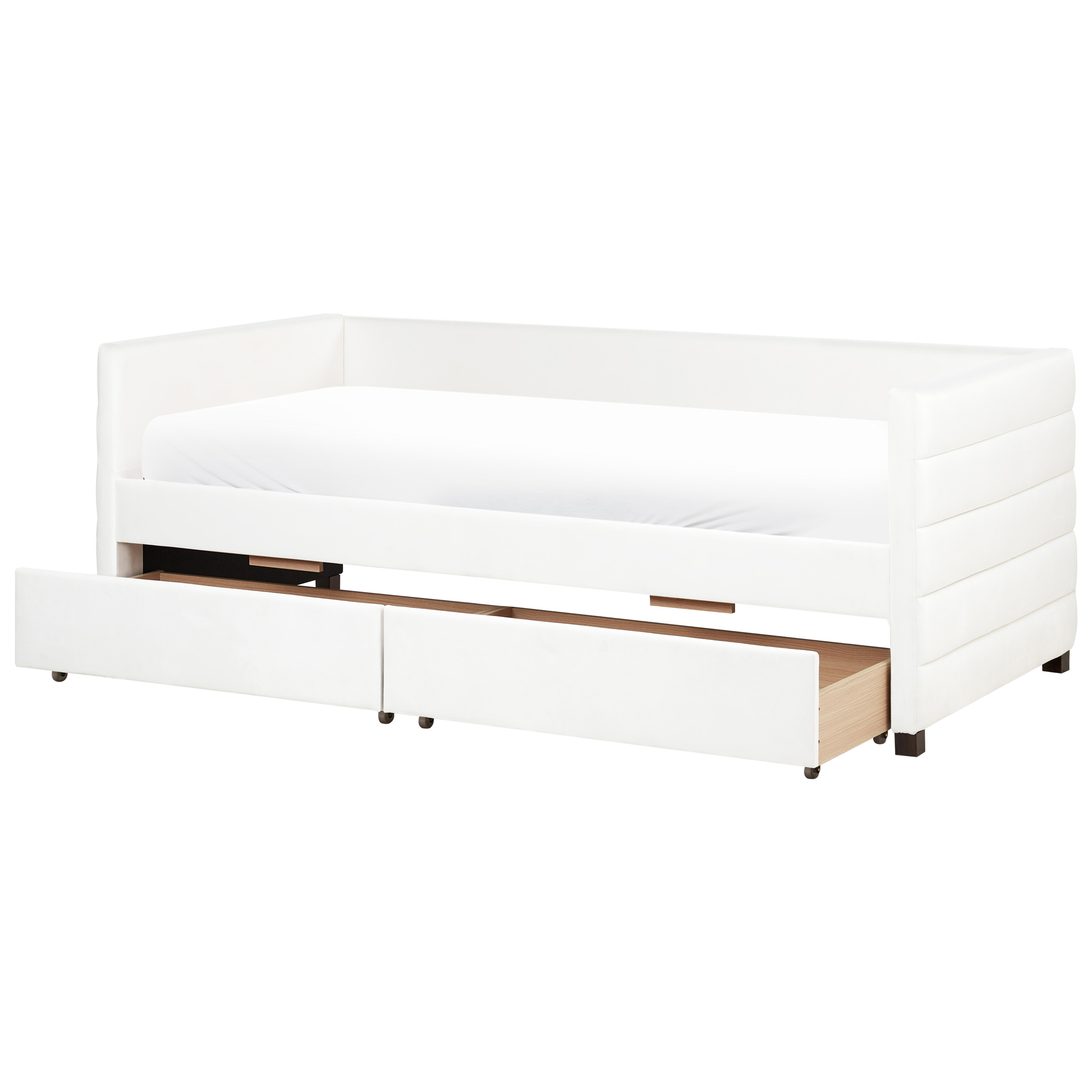 Cama con almacenaje marray terciopelo blanco crema 90 x 200 cm