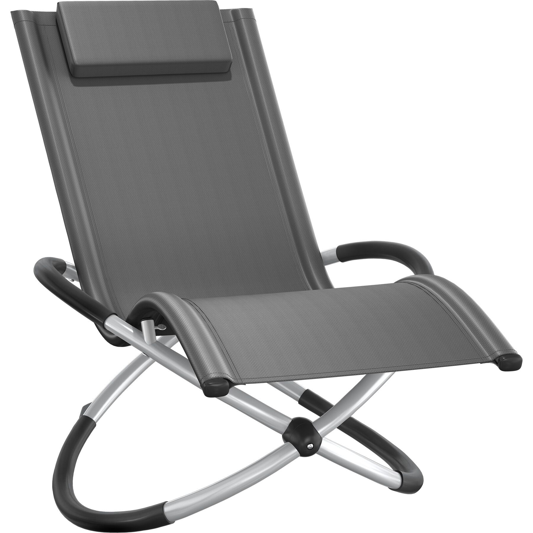 Tumbona ergonómica plegable con reposacabezas 150 kg, gris 150 x 73 x 93 cm