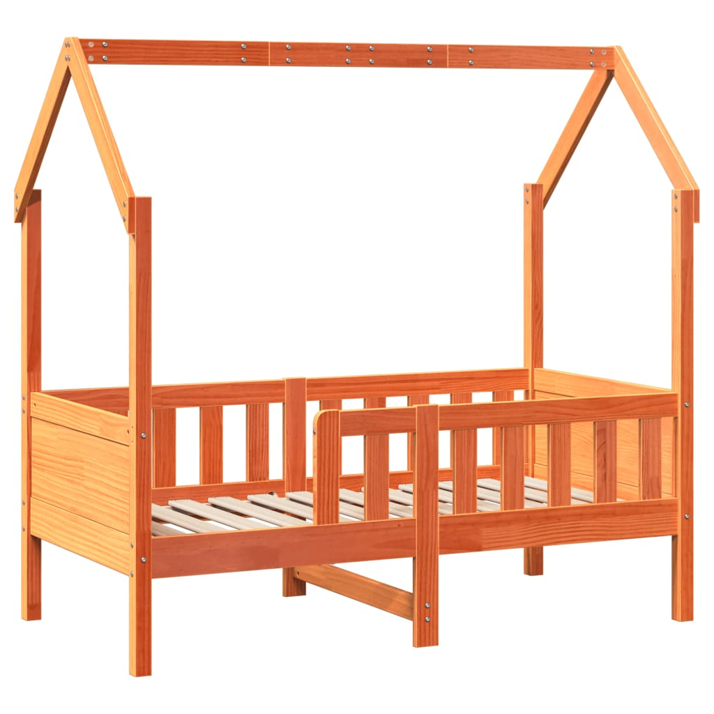 vidaXL cama con forma de casa de niños madera maciza marrón 70x140 cm