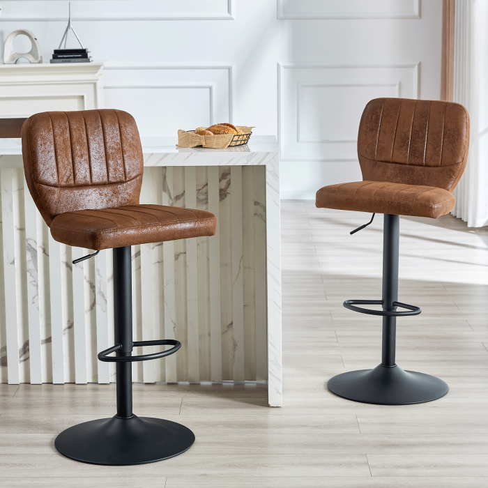 Taburete de bar giratorio ajustable en altura marrón negro con respaldo