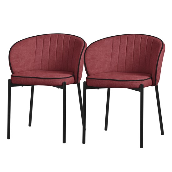 2x sillas de comedor rojo con revestimiento de tela y respaldo