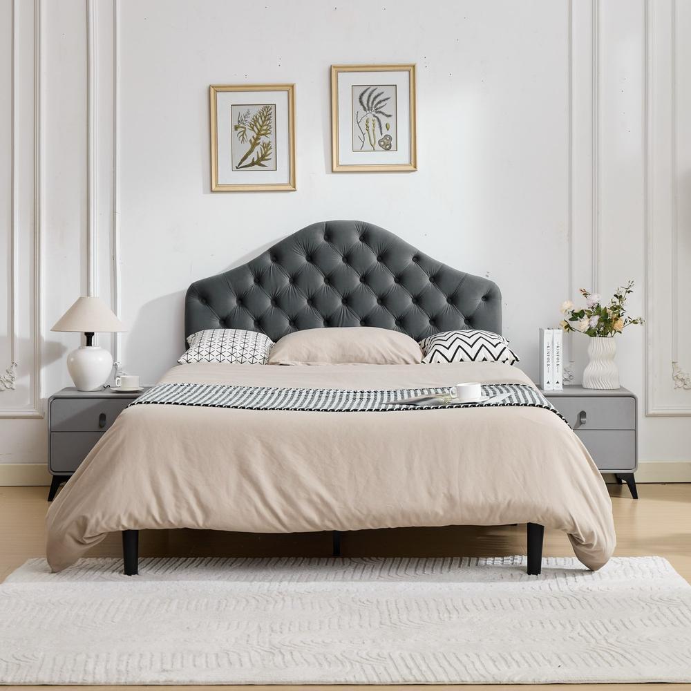 Cama tapizada terciopelo 140x200cm cabecero ajustable gris