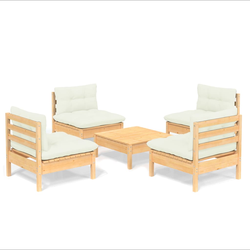 vidaXL muebles de jardín 5 piezas cojines madera de pino crema