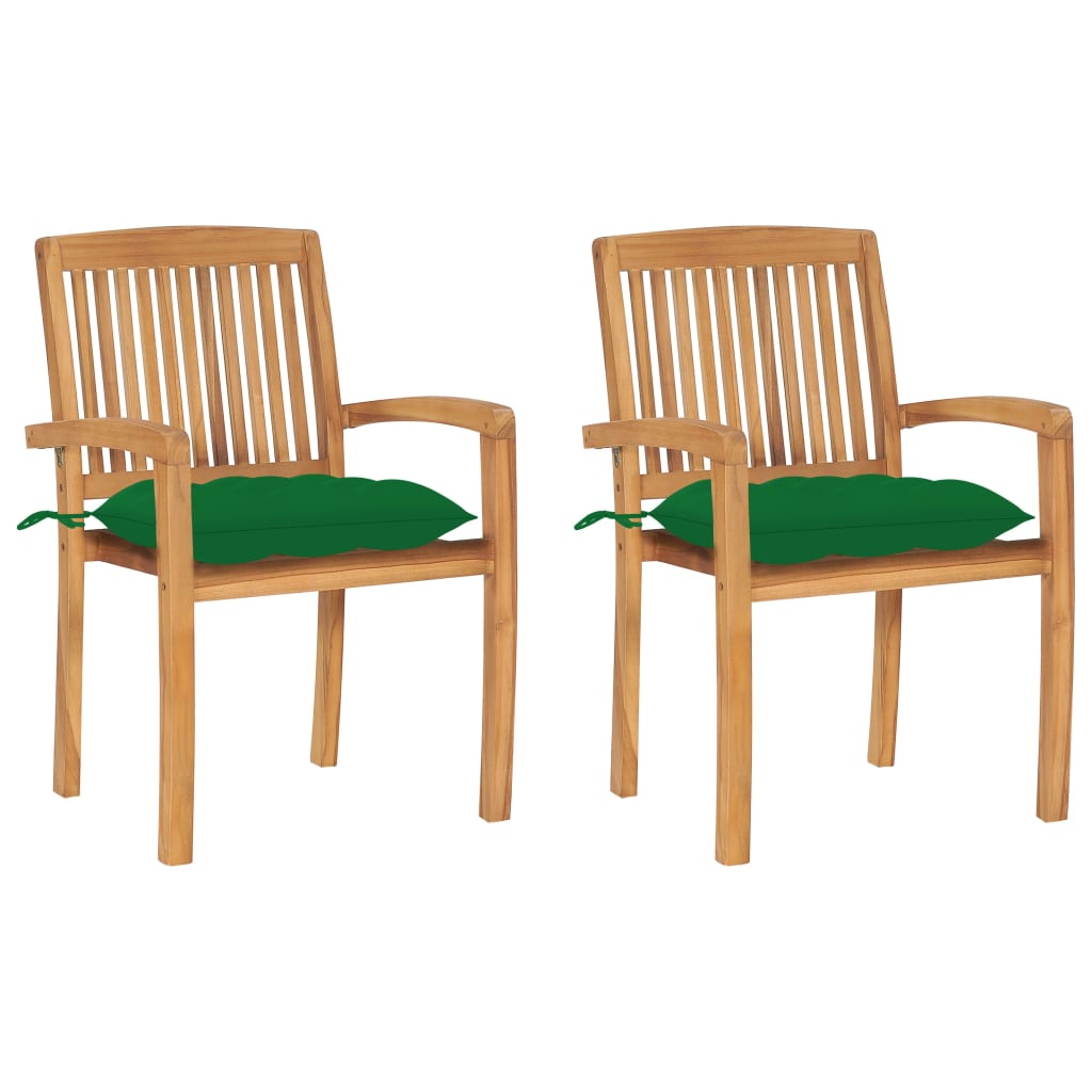 vidaXL sillas de jardín 2 uds madera maciza de teca con cojines verdes