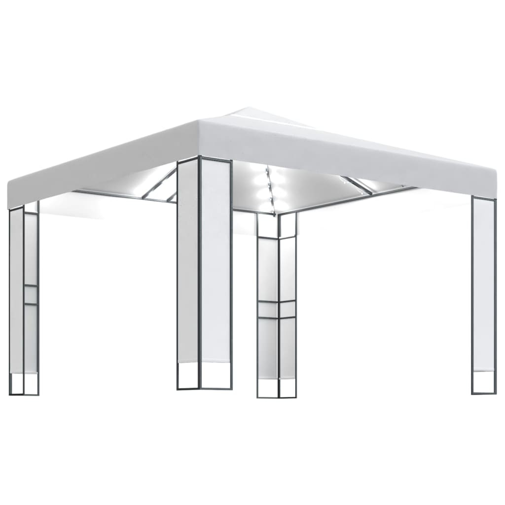 vidaXL cenador con doble techo y tira de luces LED blanco 3x3 m