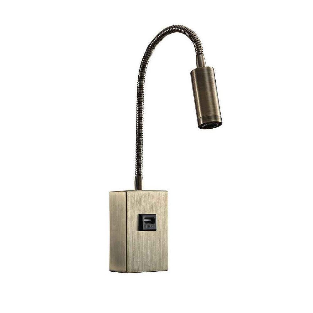Aplique 3w 4000k capote cuero con usb e interrupt. 43x6x4 cm 285lm articula