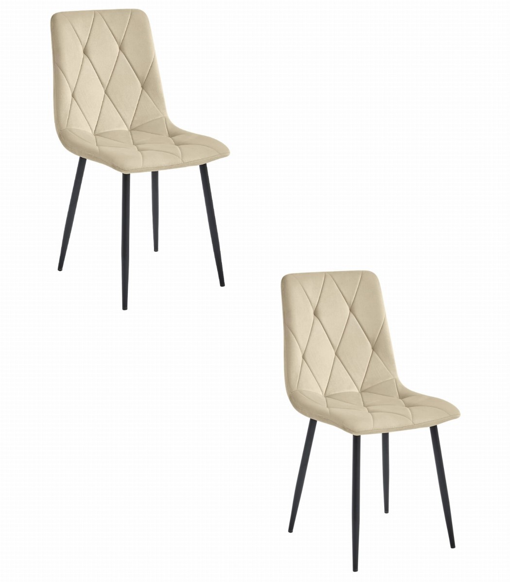 Silla valora tyra, terciopelo beige claro, patas negras, juego de 2