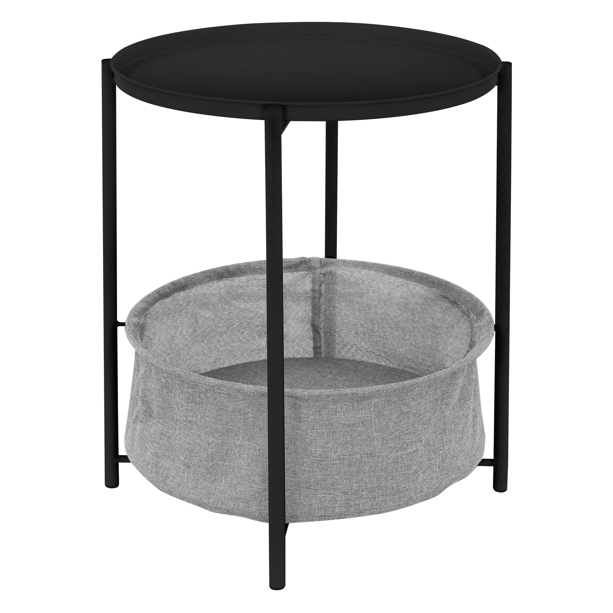 Mesa auxiliar ø46x51 cm metal negro bandeja y cesta de tela ml-design