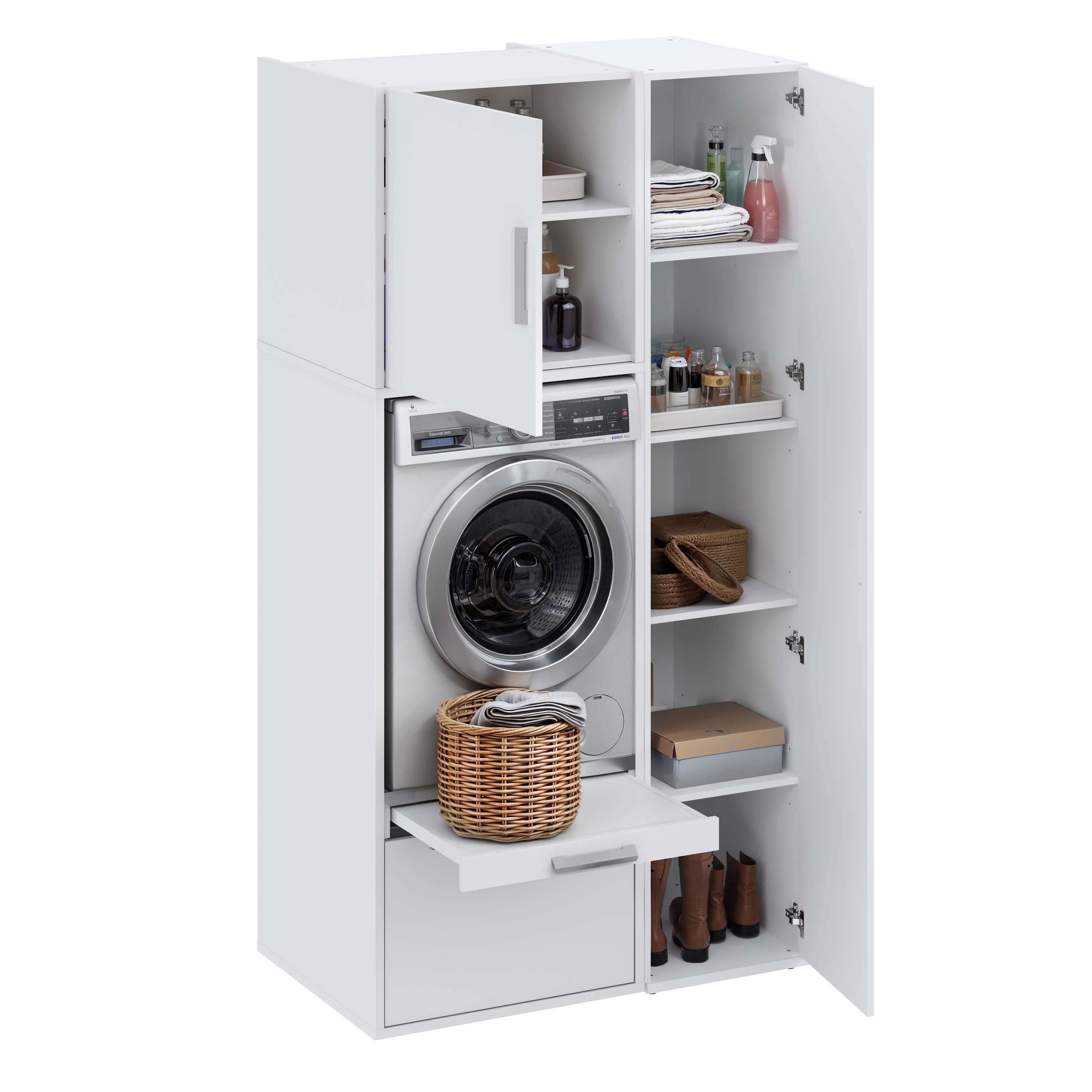 Conjunto de muebles con armario para lavadora t-bath 110,7x208cm blanco