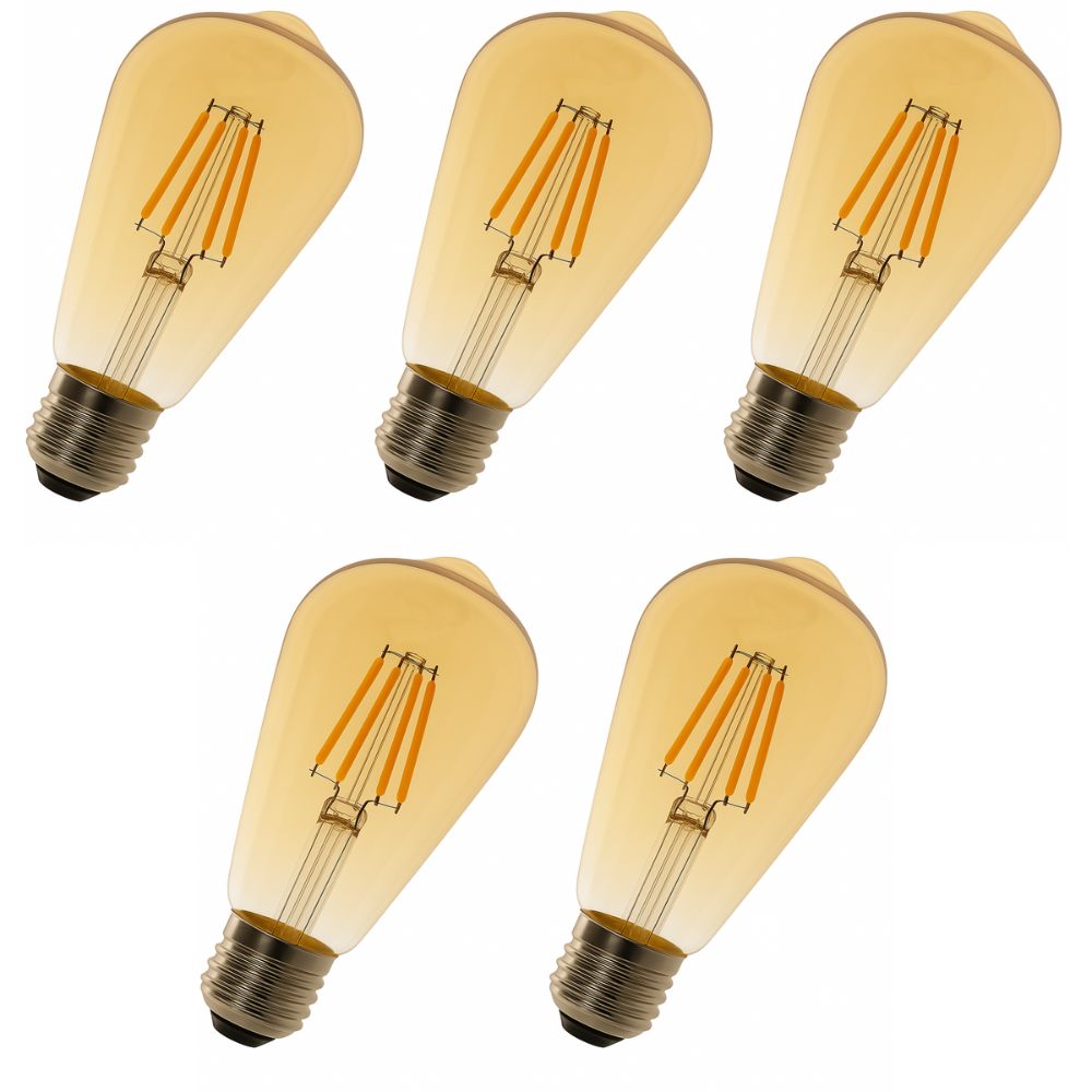 Pack x5 bombilla LED st64 E27 edison filamento 8w 750lm. Luz cálida 2700k