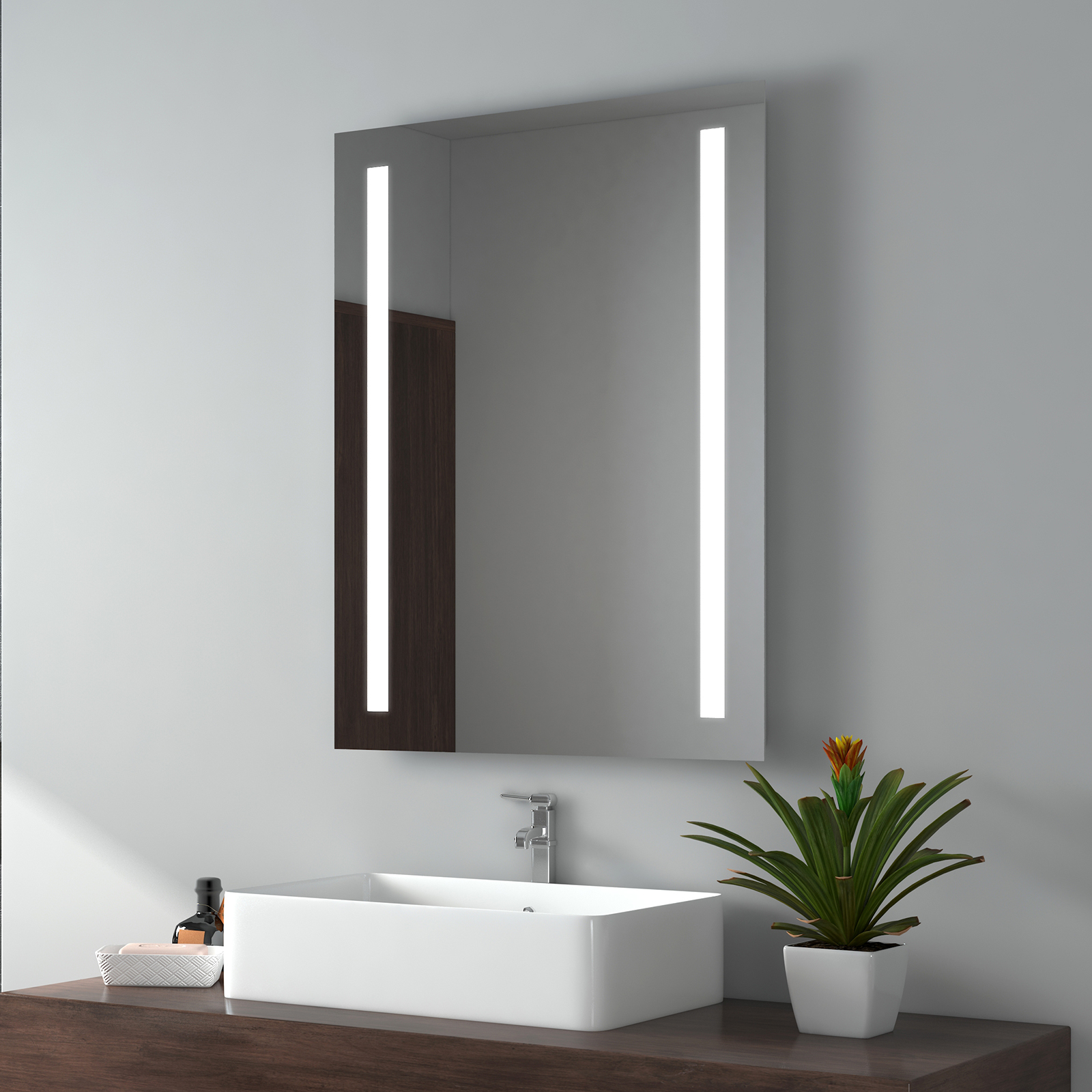 Emke espejo de baño iluminado con pulsador, antivaho, 60x80cm