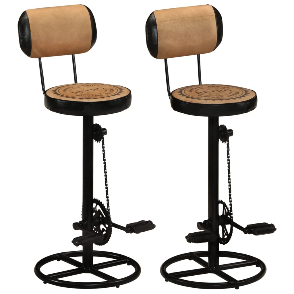 vidaXL taburetes cocina 2 uds piel cabra estampado lona marrón negro