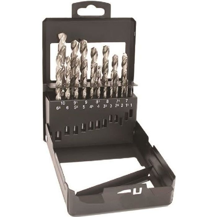 Estuche de metal con 19 brocas hss cobalto 5% riss - ø 1 a 10 x 0.5 mm - co