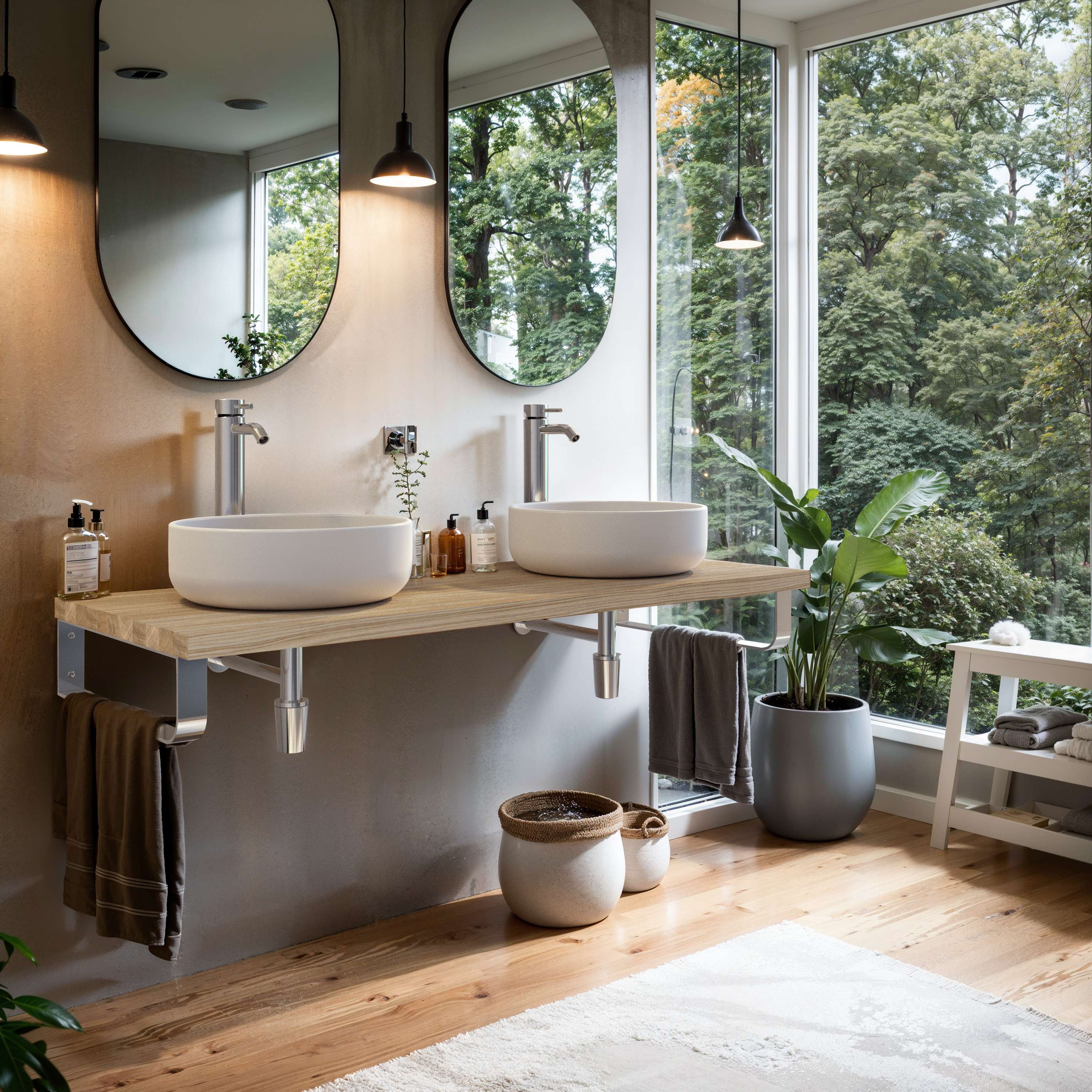 Encimera lavabo 121x49x3 cm chapa olmo natural con soportes cromados