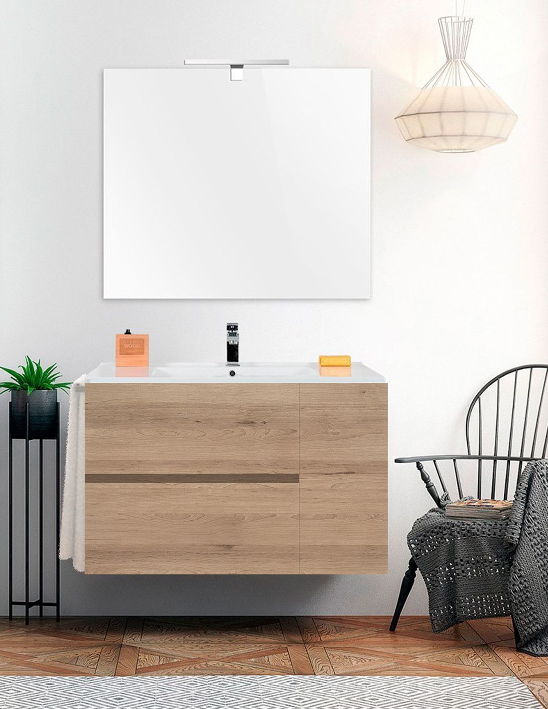 Mueble de baño itaca con lavabo dos senos y espejo 120x45cm estepa