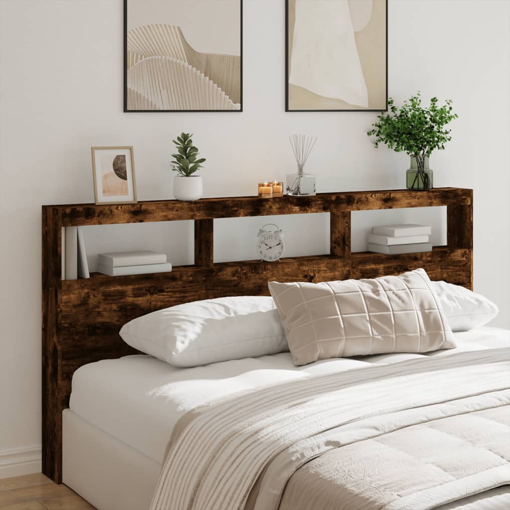 Cabecero de cama con luz LED roble ahumado 200x17x102 cm eso1373