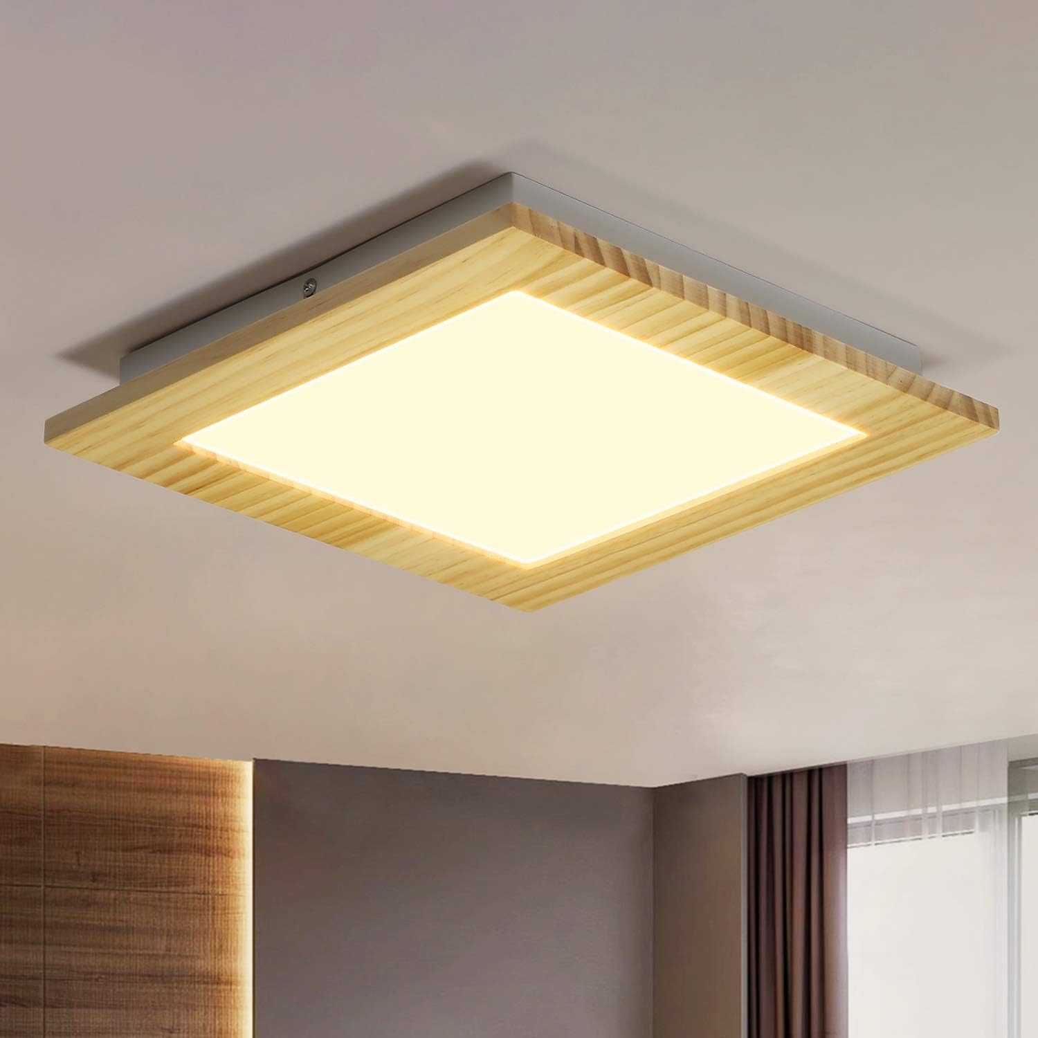 Nettlife lámpara de techo LED salón plano madera dormitorio panel interior