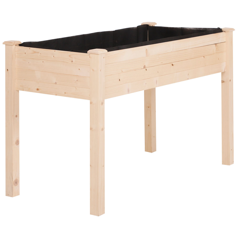 Huerto urbano elevado madera de abeto, tela no tejida color marrón