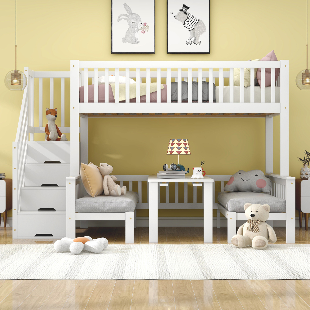 Litera 90/120x200cm con almacenaje y mesa abatible madera y mdf – blanco