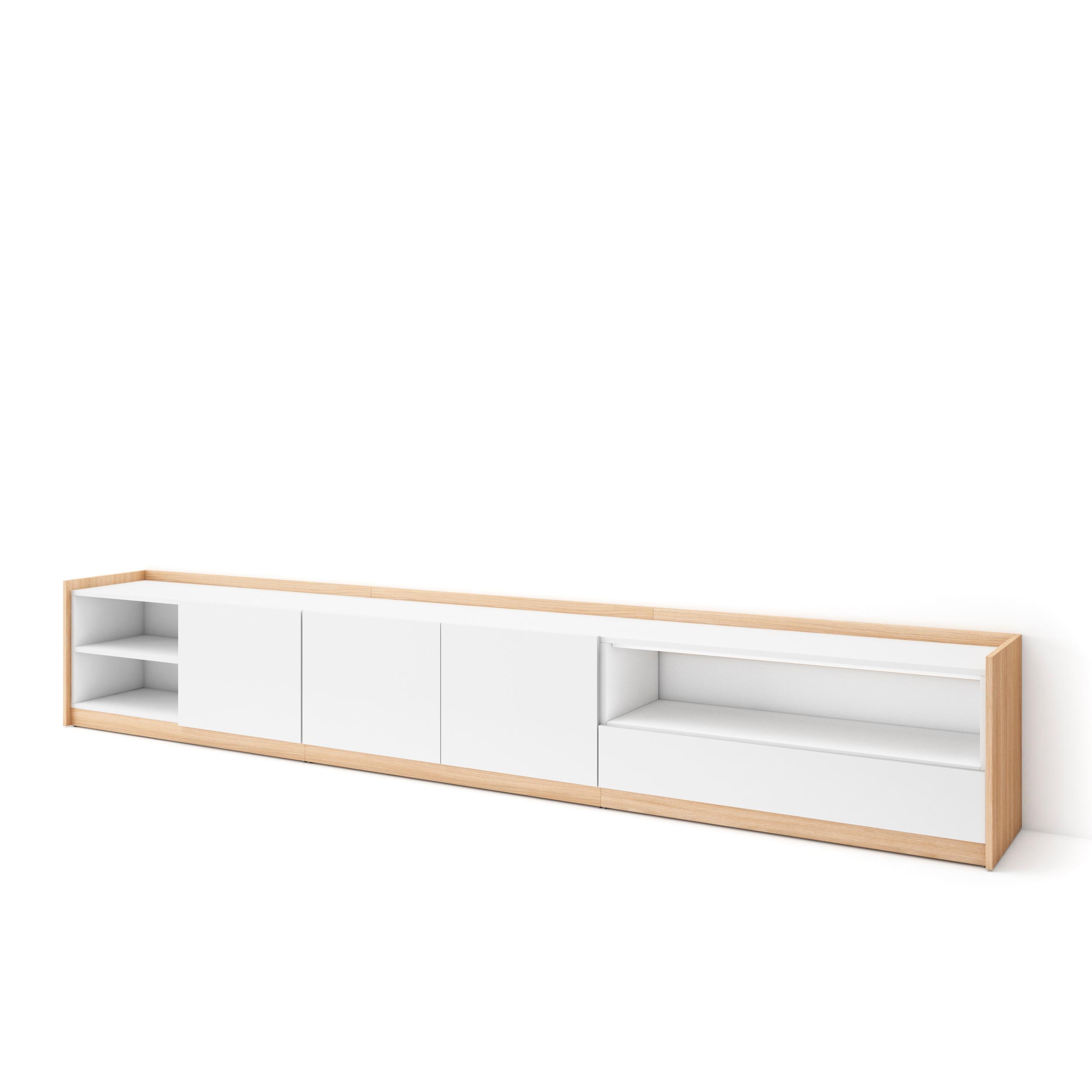 Mueble tv, 310x50x37cm, blanco y roble soft rf4332