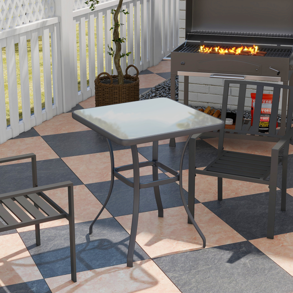 Mesa auxiliar de jardín para balcón terraza metal negro 84x68,5x68,5cm