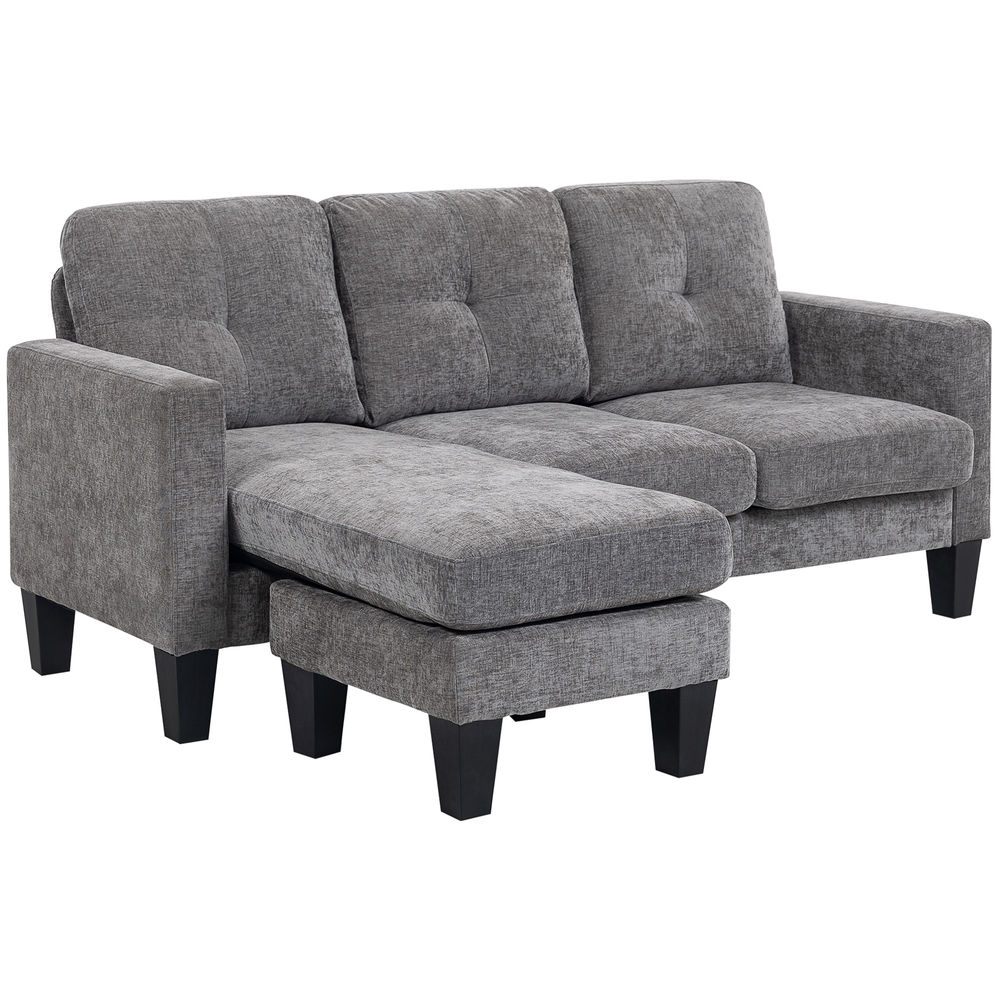 Sofá chaise longue 186x130x84 cm chenilla, acero color gris Homcom