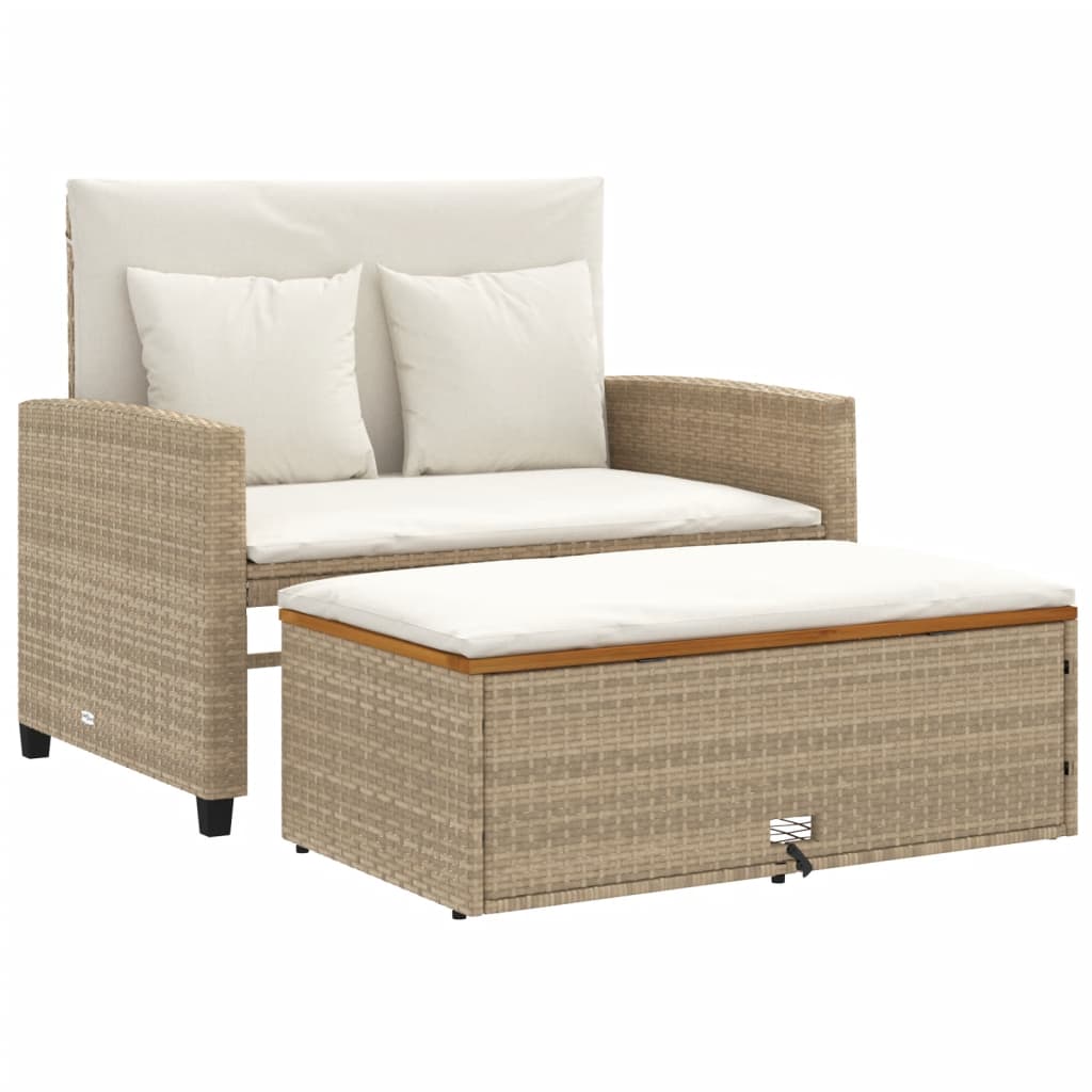 vidaXL sofá de jardín con cojines 2 plazas ratán y madera acacia beige