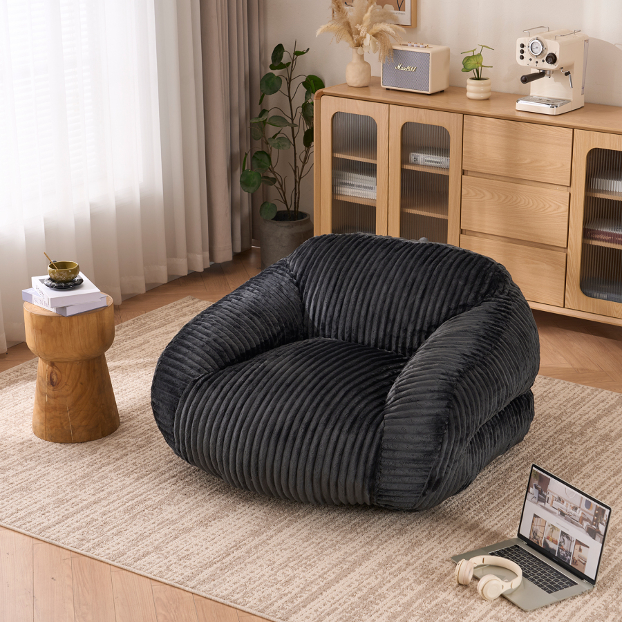 Sillón puff de corduroy gris oscuro para sala dormitorio y balcón