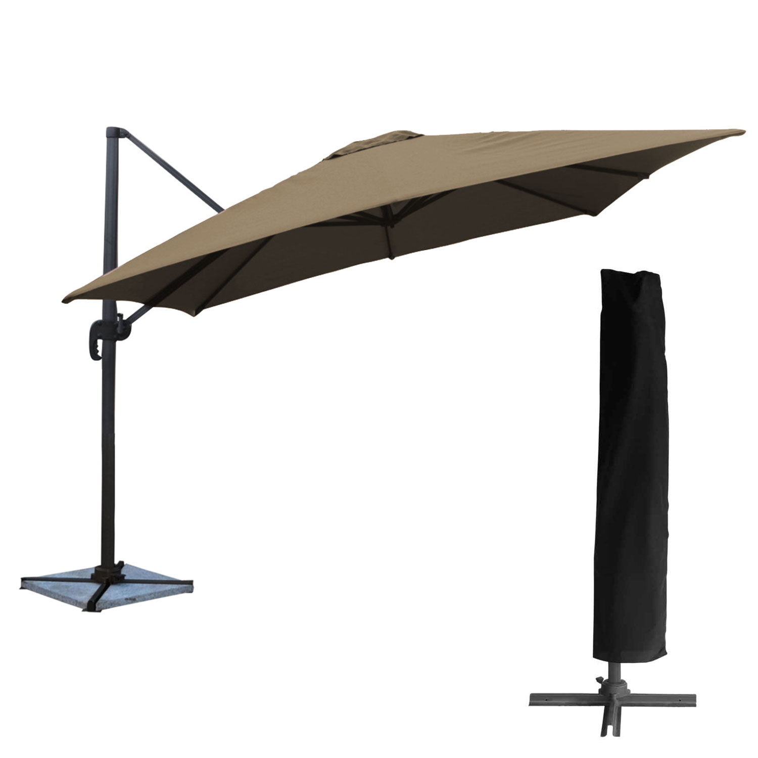 Parasol excéntrico molokai cuadrado 3x3m topo + funda