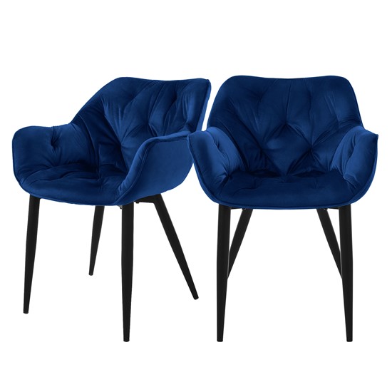 Set 2x sillas de comedor de terciopelo azul oscuro diseño ergonómico