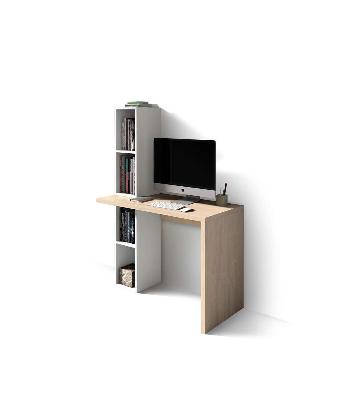 Mesa de estudio con estantería lateral funcional y moderna