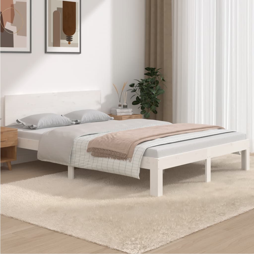 Cama 150x200 cm madera maciza blanca king size
