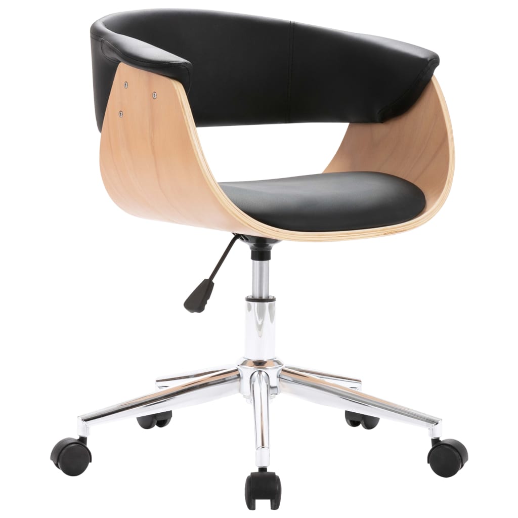 Silla giratoria de oficina/estudio de madera curvada y piel