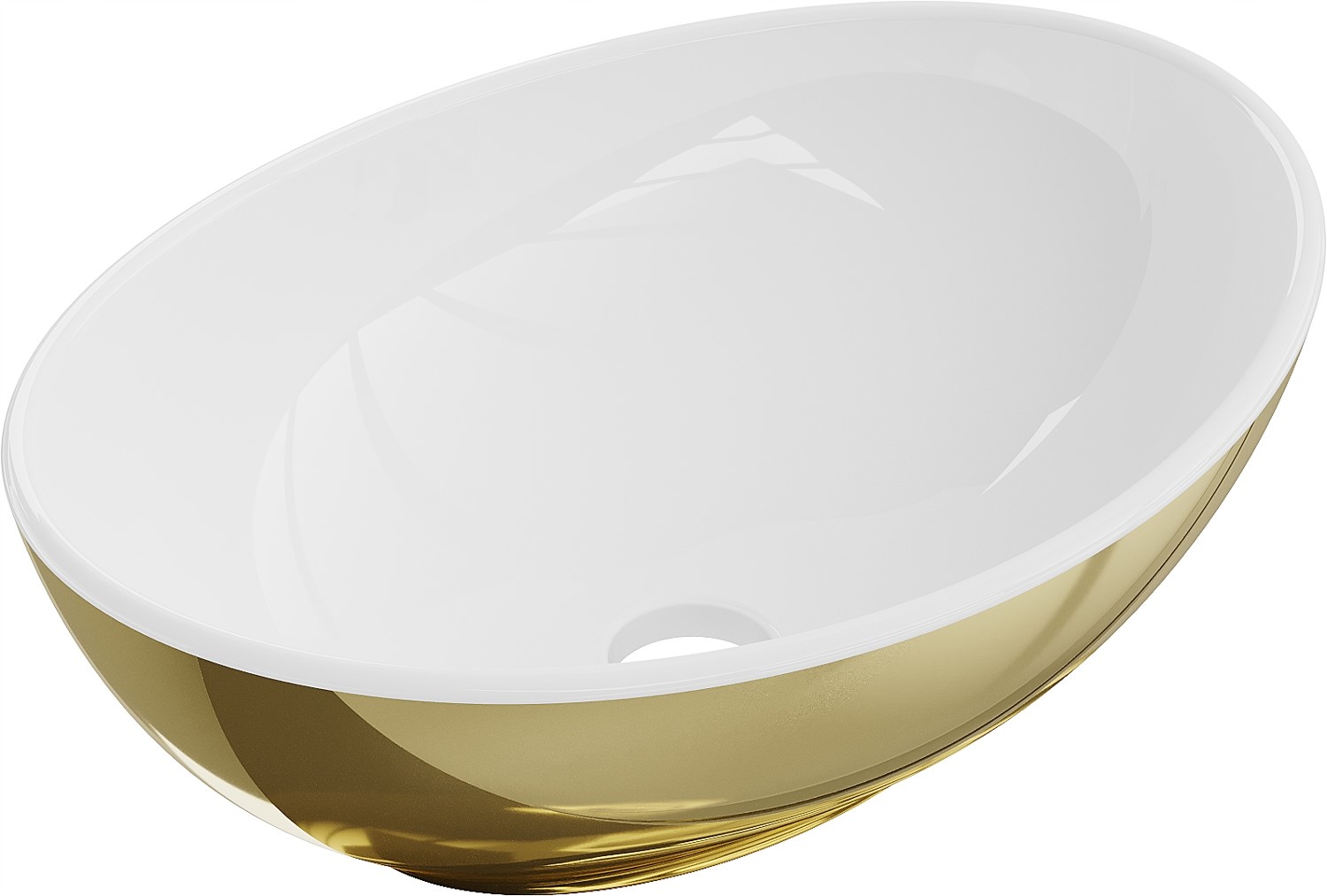 Lavabo cerámico sobre encimera, 40,5x33x14 cm, blanco/dorado