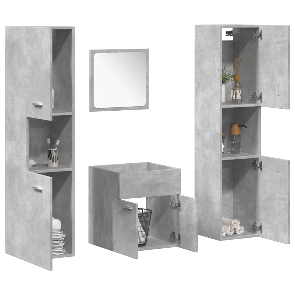 Juego muebles de baño 4 pzas madera contrachapada gris hormigón(sin lavabo)