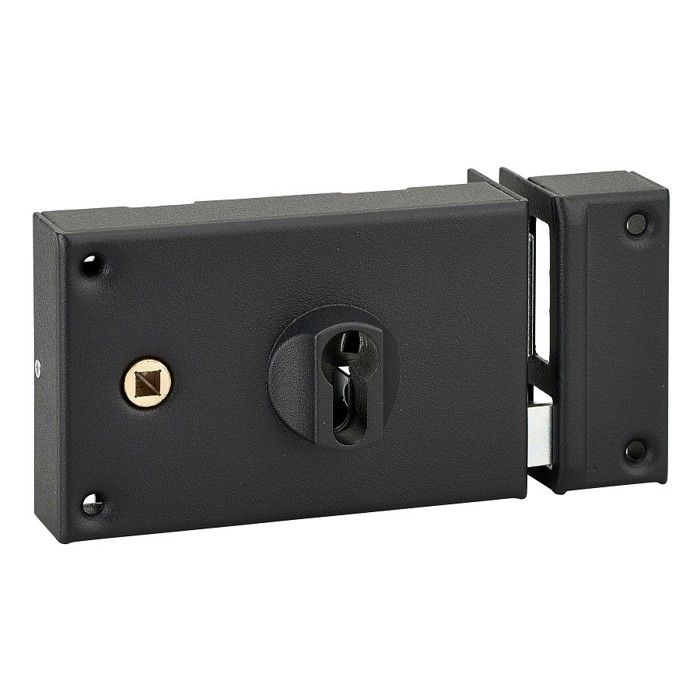 Cerradura de reja y portal horizontal para cilindro perfil europeo 140x88mm