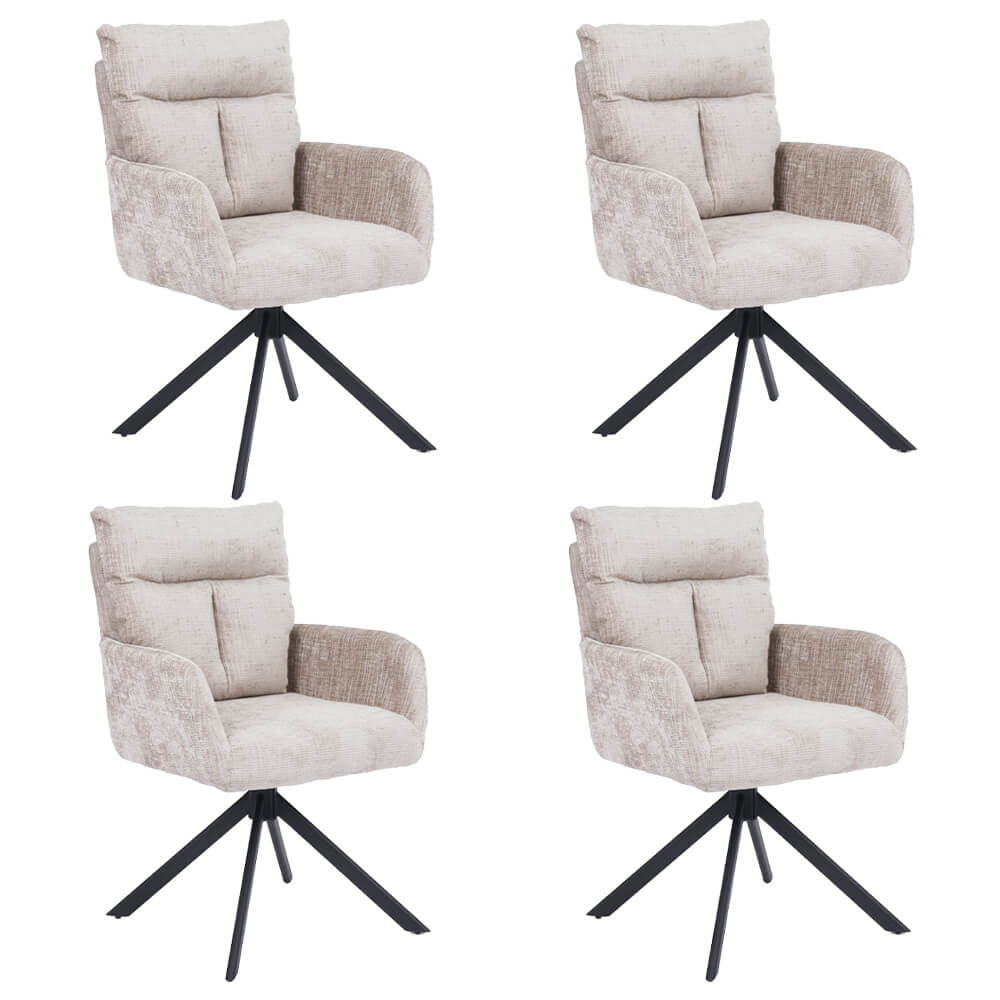 Silla de comedor aluna de chenilla con reposabrazos - lote de 4 beige