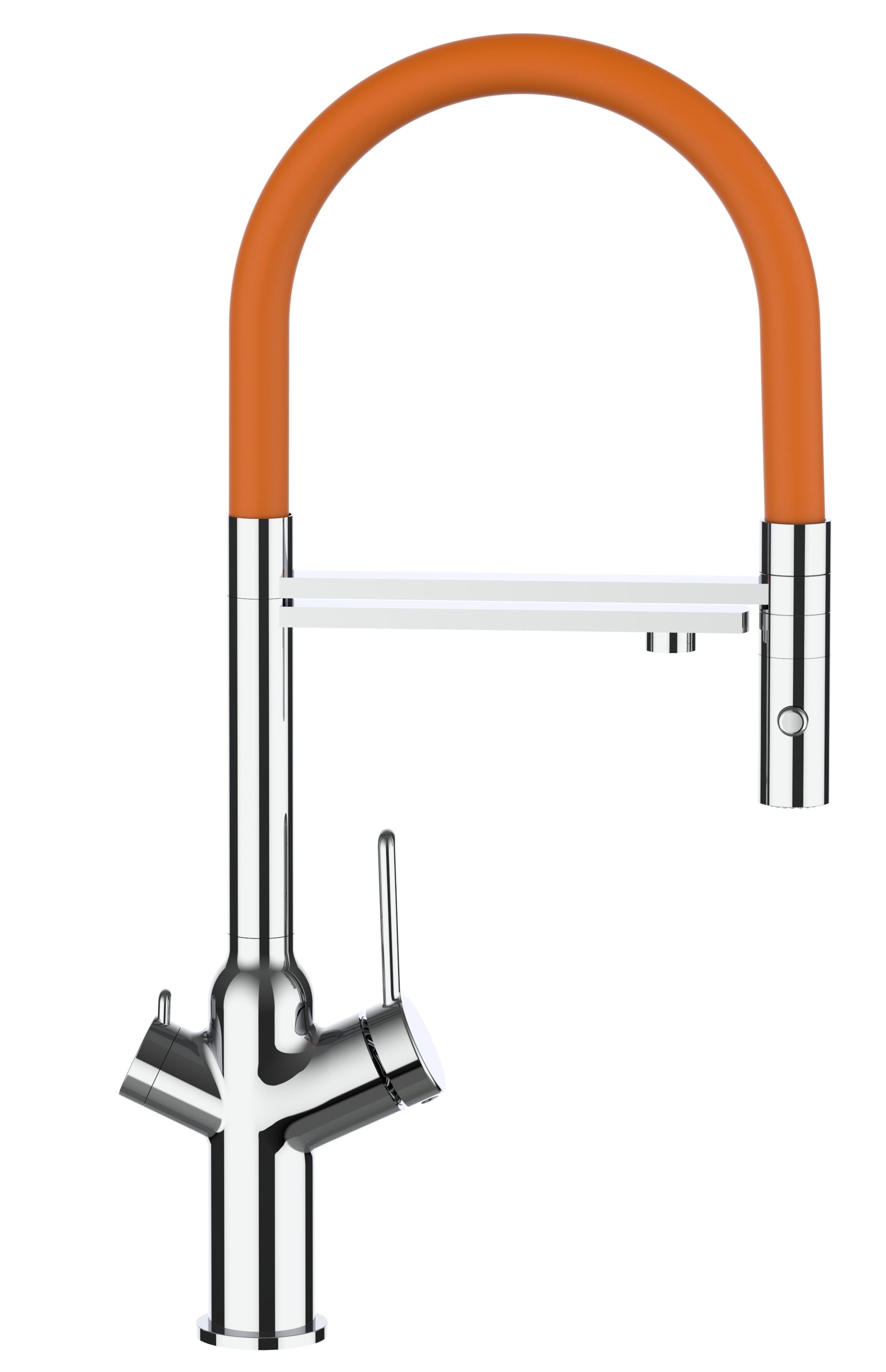 Grifo cocina 4 vías cromado BOD caño giratorio naranja ducha 2chorros
