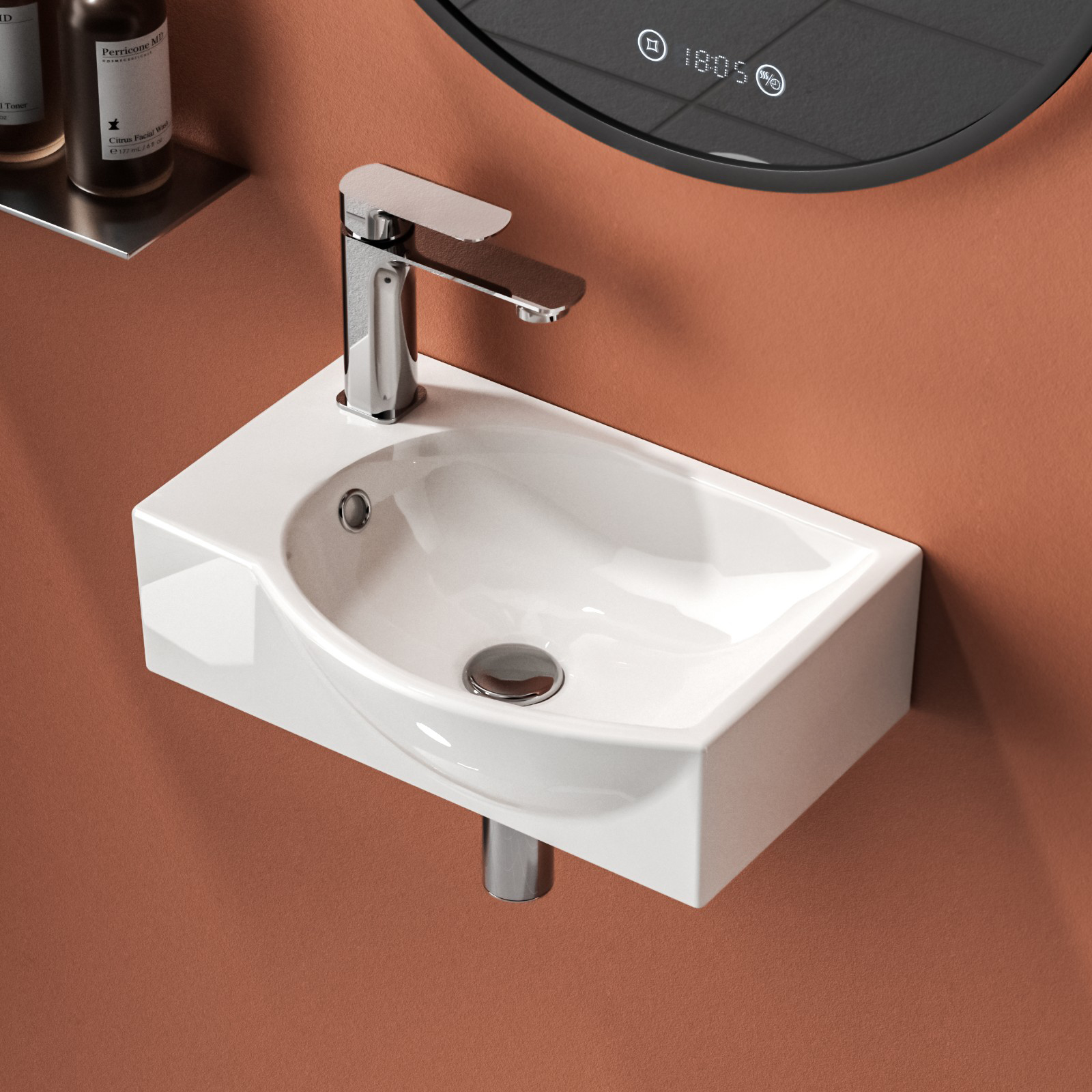 Emke lavabo mural compacto, blanco, 40,5x28x14 cm, izquierda